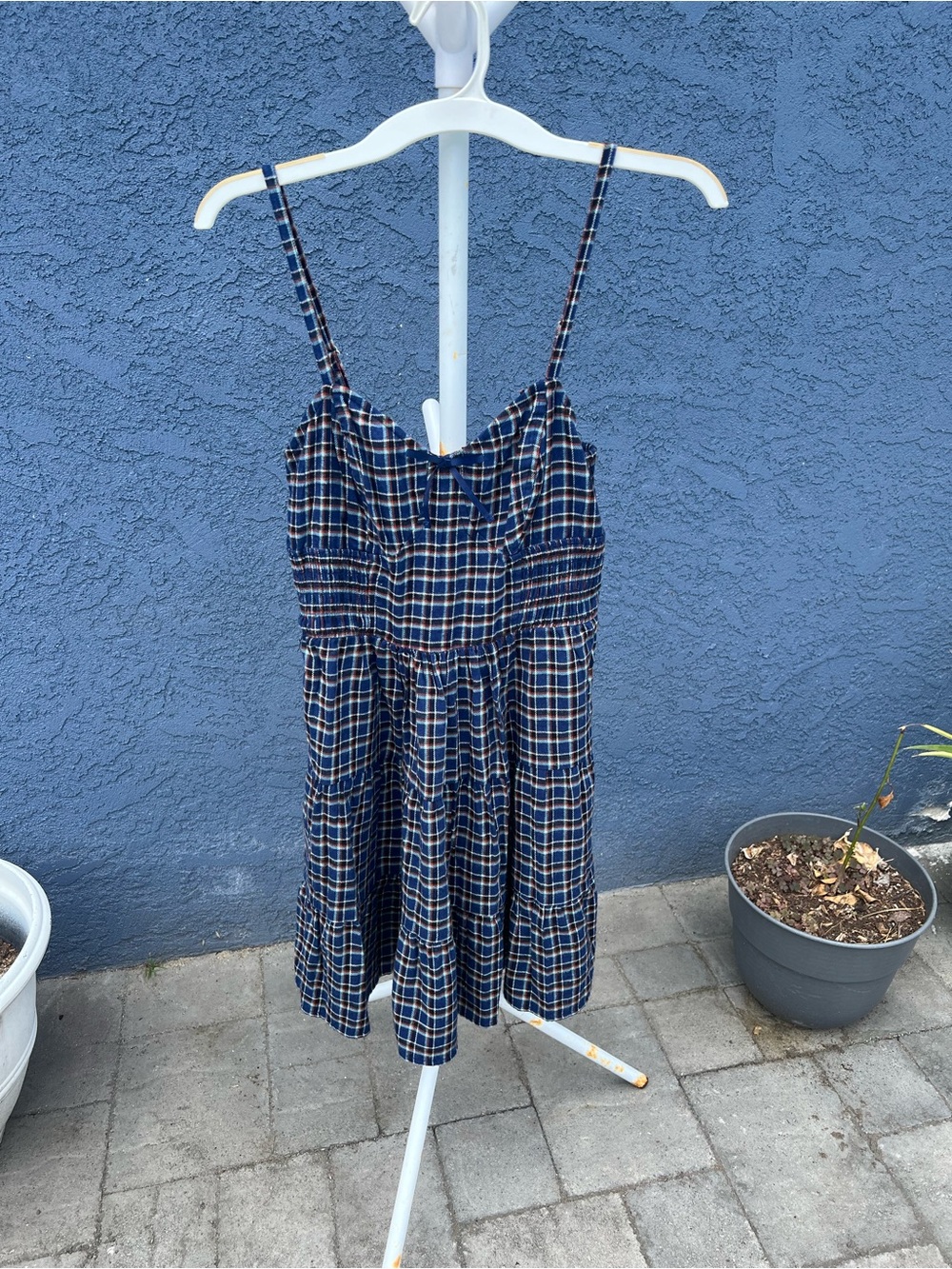 No Boundaries Navy Plaid Spaghetti Strap Dress